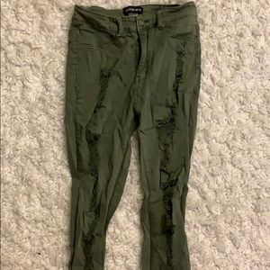 Fashion nova high waisted green ripped jeans